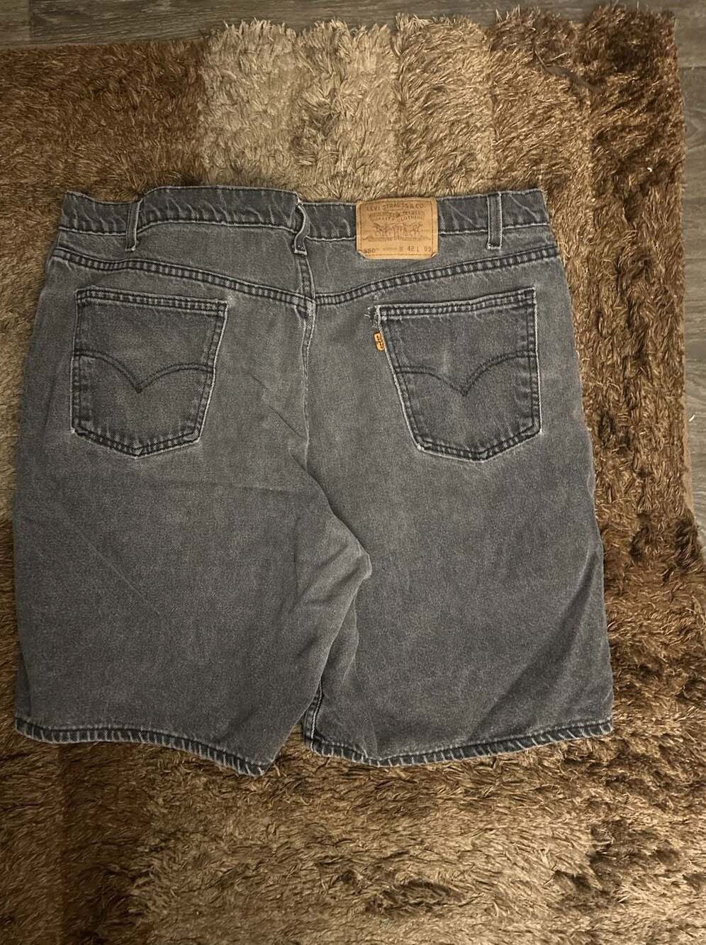 Vintage Levi's 550 Orange Tab Relaxed Fit Black Denim Cut Off Shorts Size 42